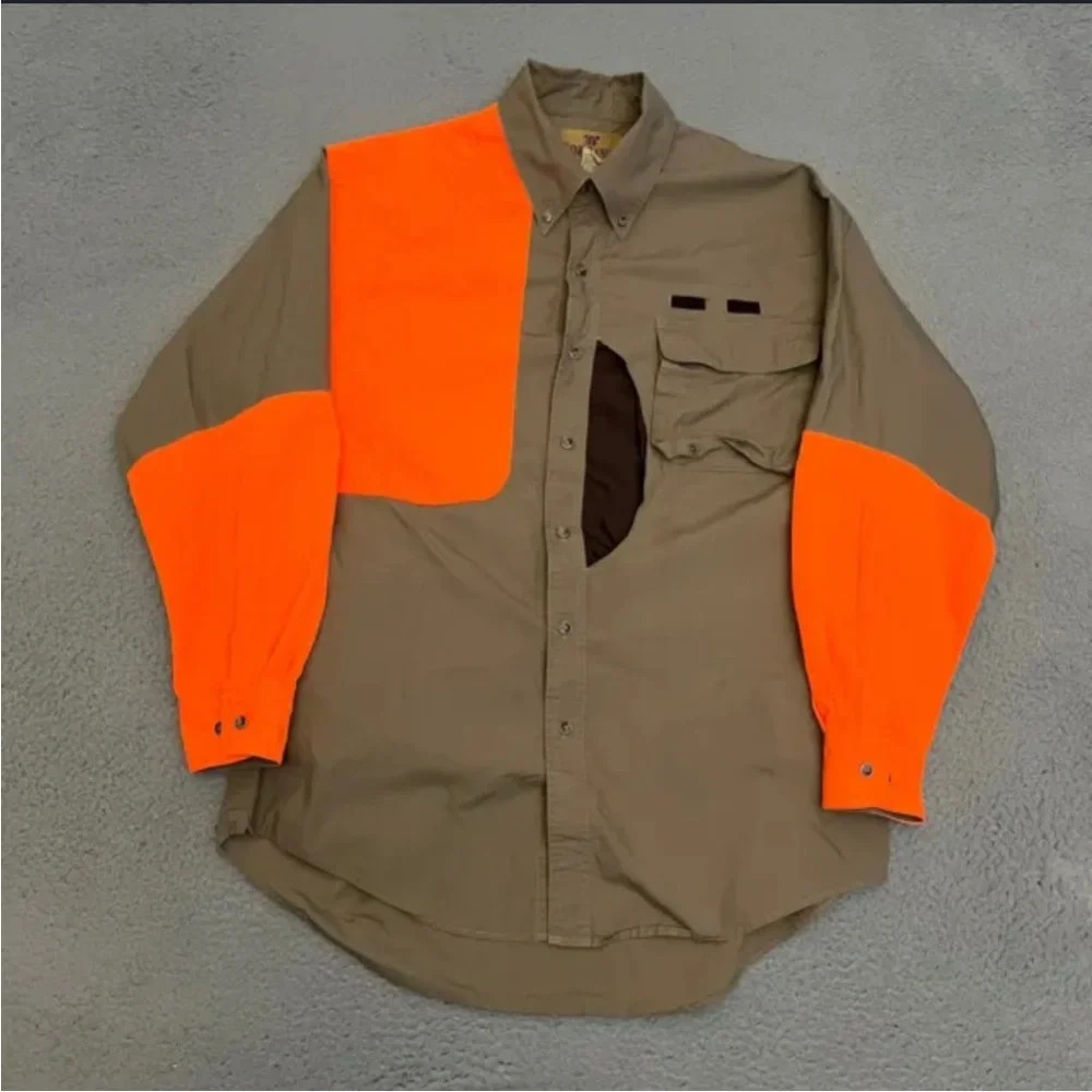 Lewis Creek Shirt Men Green Orange Padded Shoulder Shooting Long Sleeve Size S/M